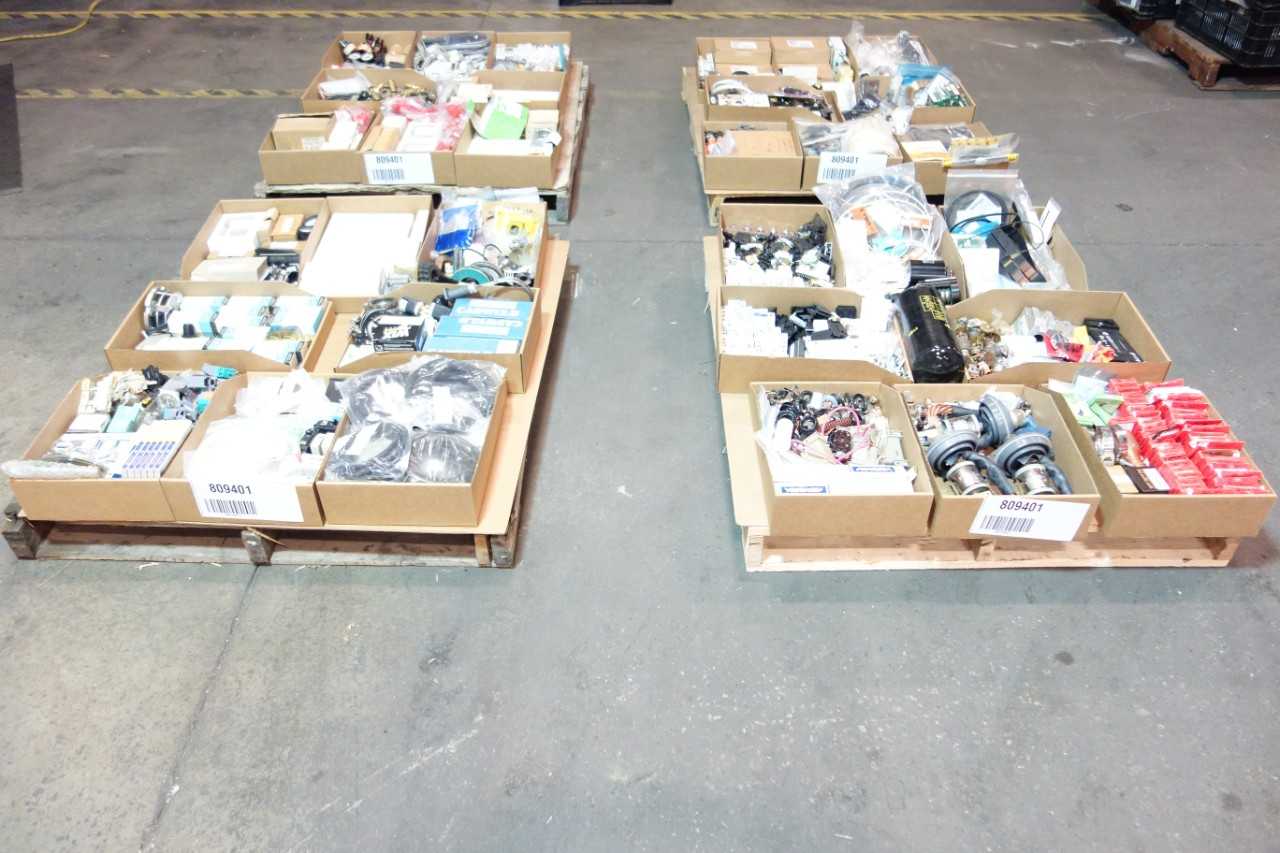 4 PALLETS OF ASSORTED MISCELLANEOUS INDUSTRIAL SURPLUS - ELECTRICAL COMPONENTS