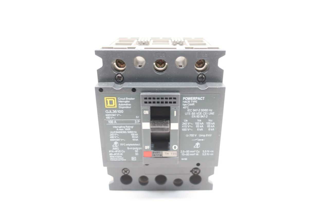 SQUARE D GJL36100 POWERPACT 3P 100A AMP 600V-AC MOLDED CASE CIRCUIT BREAKER - CIRCUIT BREAKERS