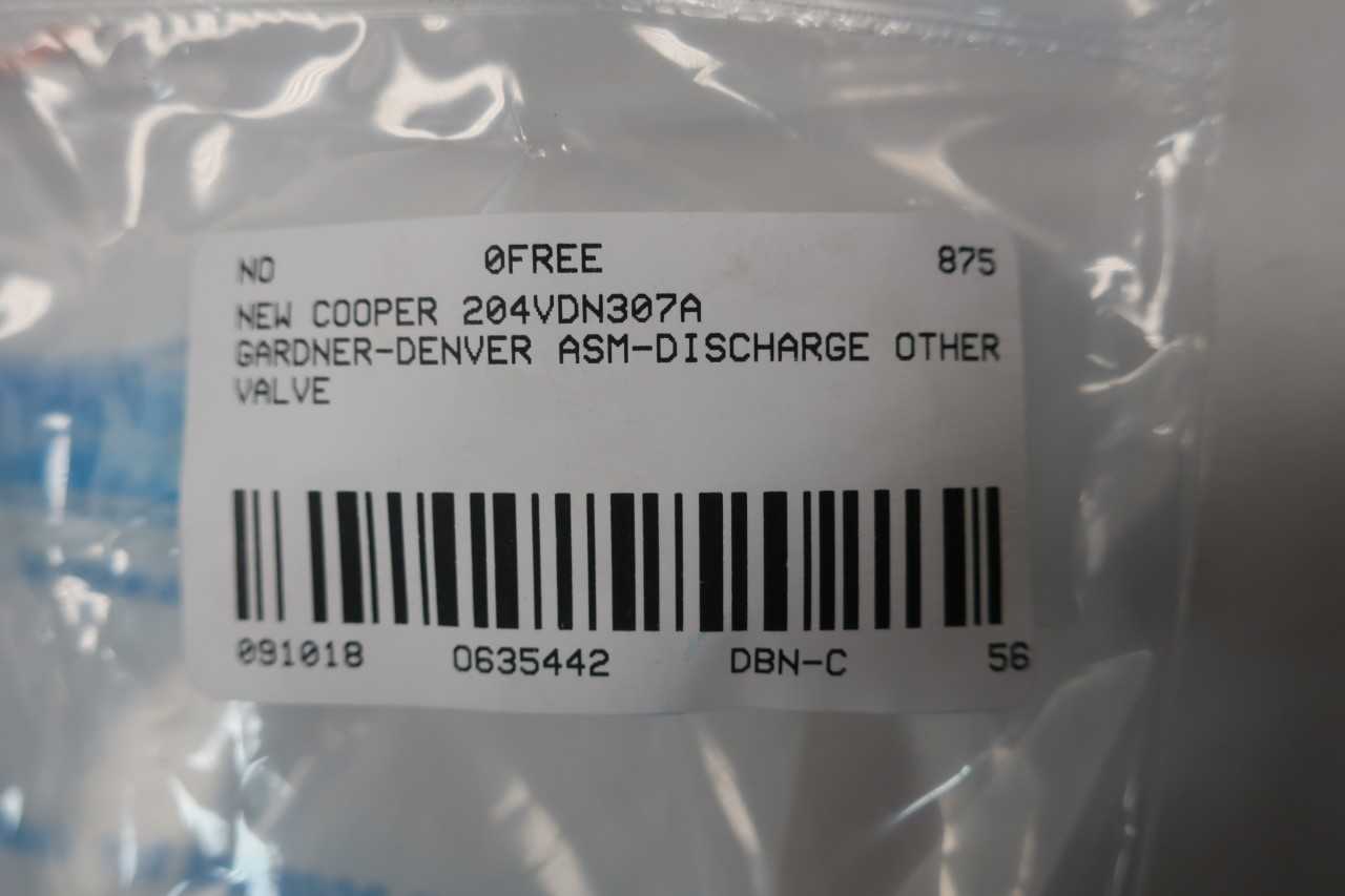 NEW COOPER 204VDN307A GARDNER-DENVER DISCHARGE VALVE ASSEMBLY AIR COMPRESSOR PARTS AND ACCESSORY - AIR COMPRESSORS