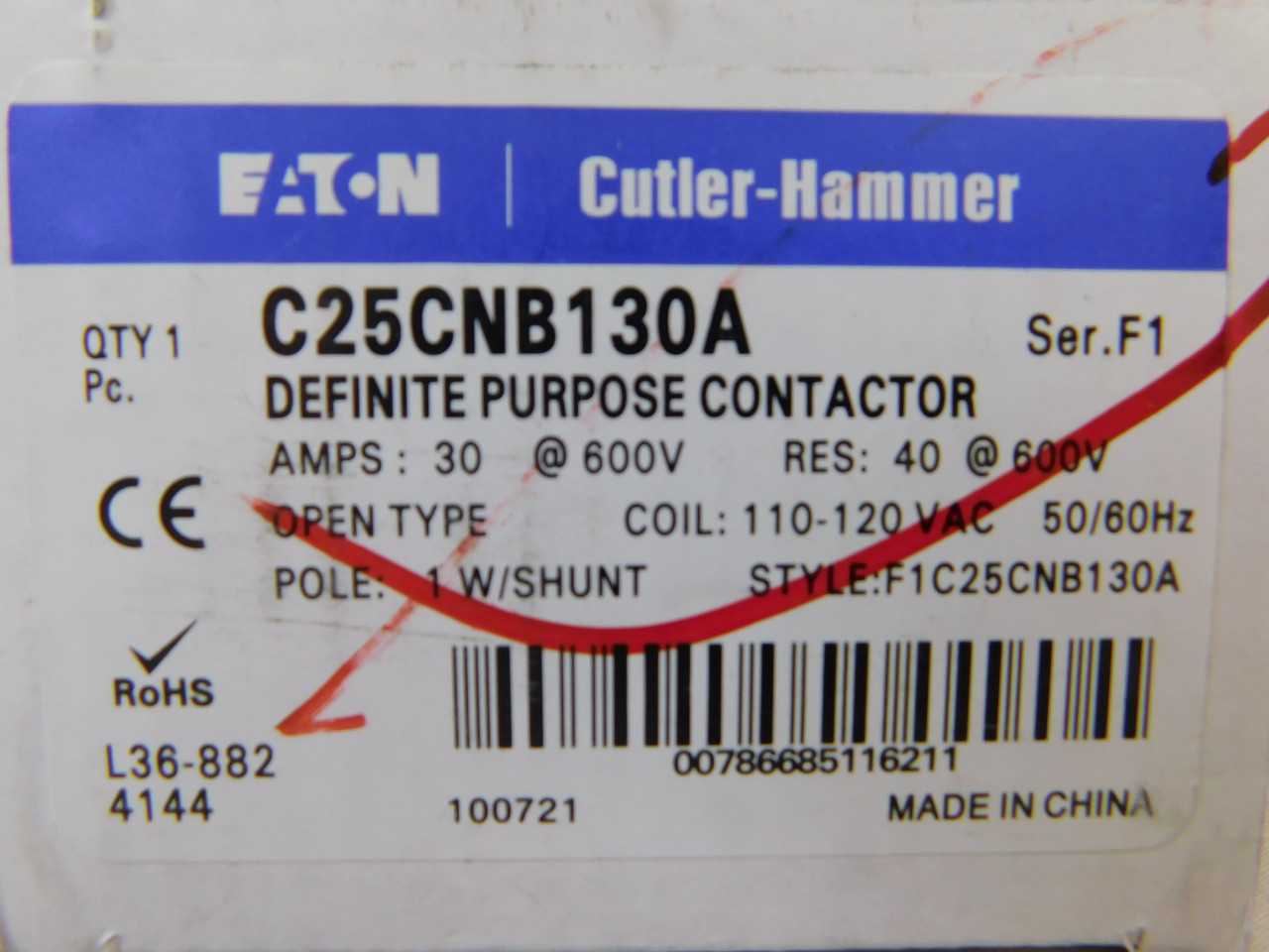 Quantity of 10 New Surplus Eaton C25CNB130A Contactor Definite Purpose 1P 30 120V - CONTACTORS