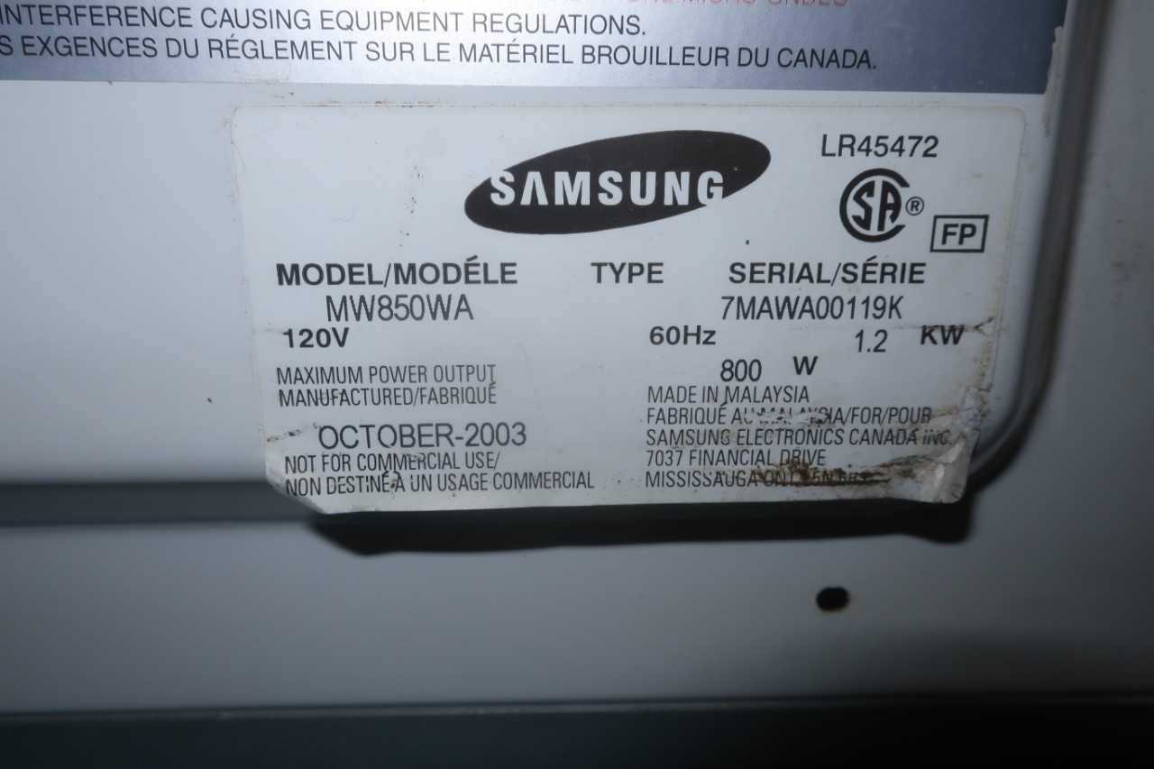 SAMSUNG MW850WA MICROWAVE 120V 800W 1.2KW 60HZ - MISCELLANEOUS