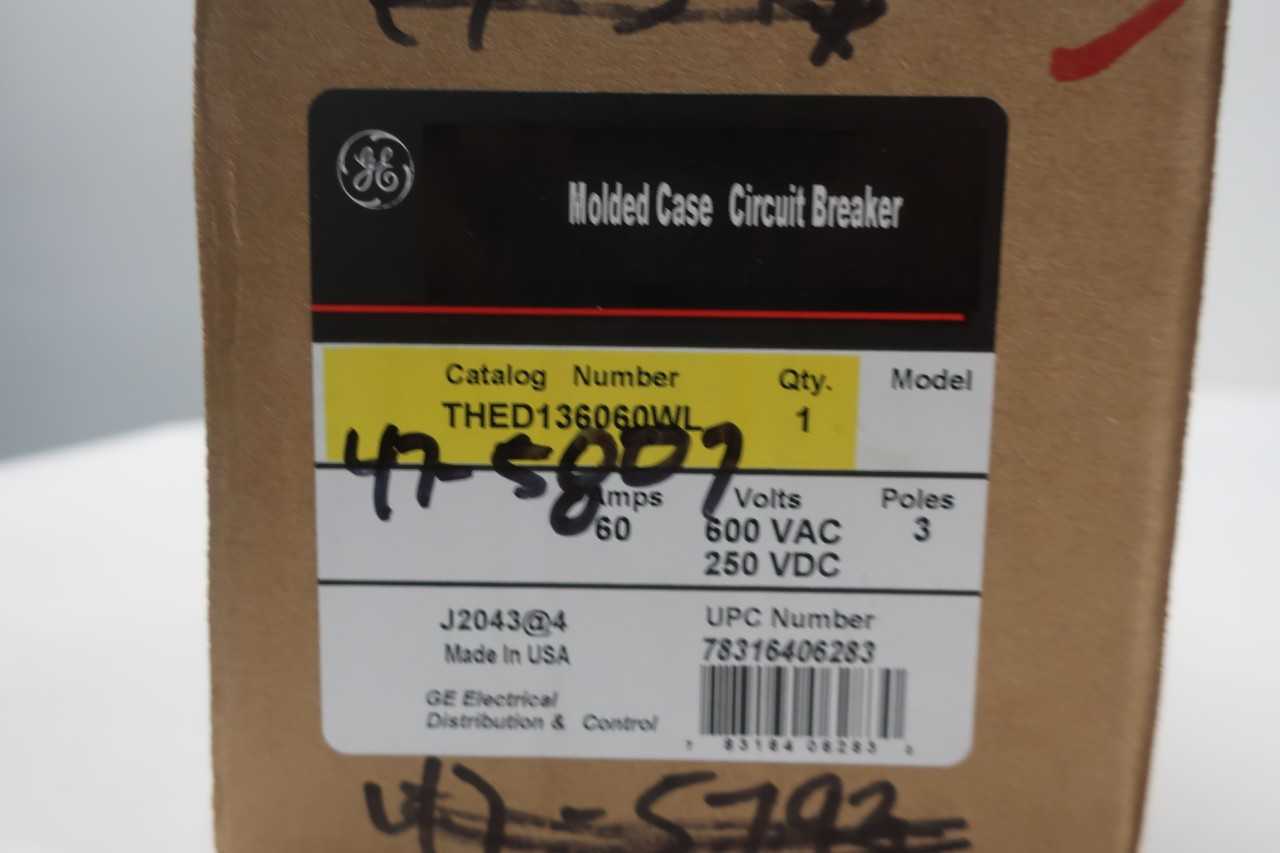 GENERAL ELECTRIC GE THED136060WL CIRCUIT BREAKER 3P 60A 600V-AC - CIRCUIT BREAKERS