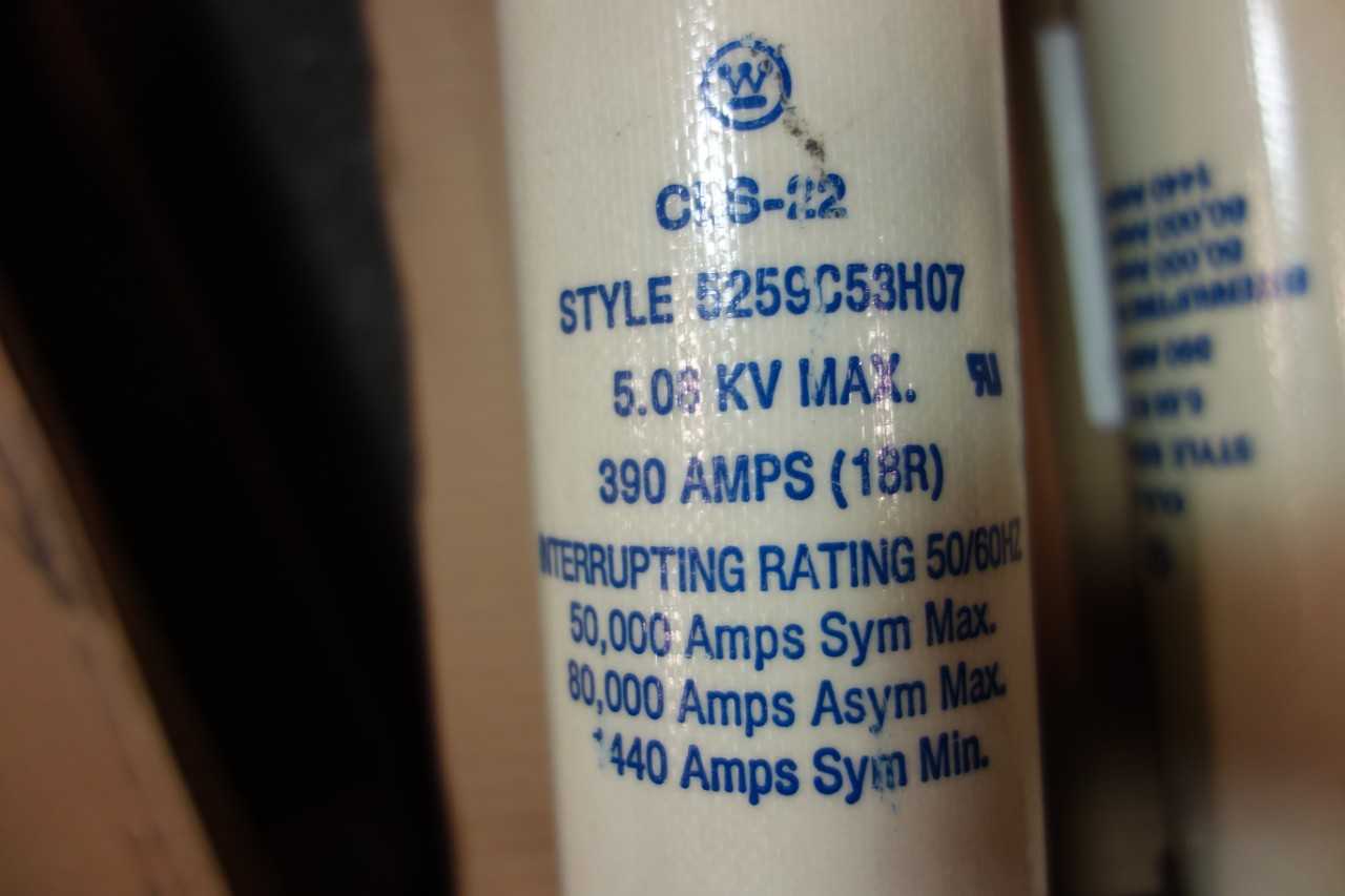 LOT OF 6 WESTINGHOUSE CLS-22 5259C53H07 390A AMP 5.08KV-AC CARTRIDGE FUS - ELECTRIC POWER TOOLS