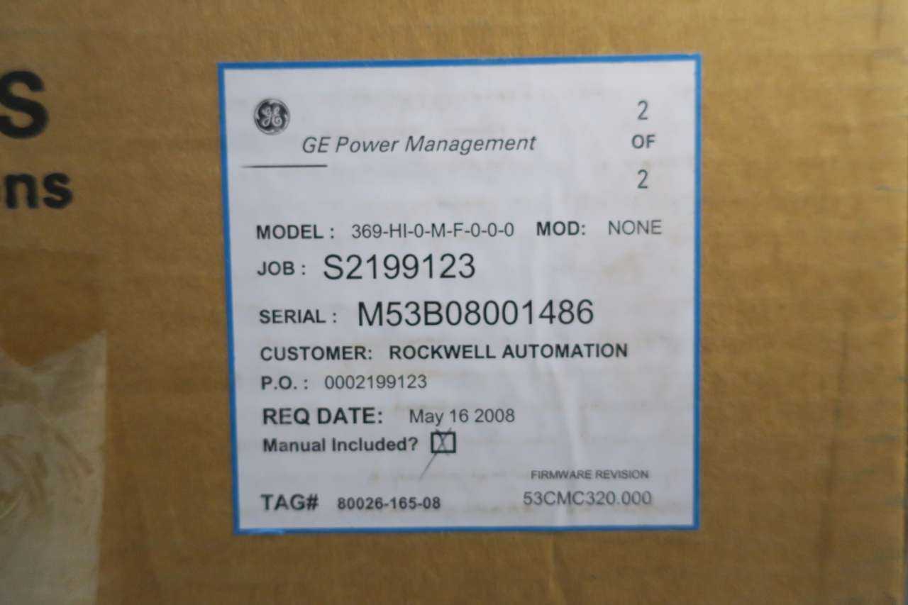 GENERAL ELECTRIC GE 369-HI-0-M-F-0-0-0 RELAY - AUTOMATION & CONTROLS