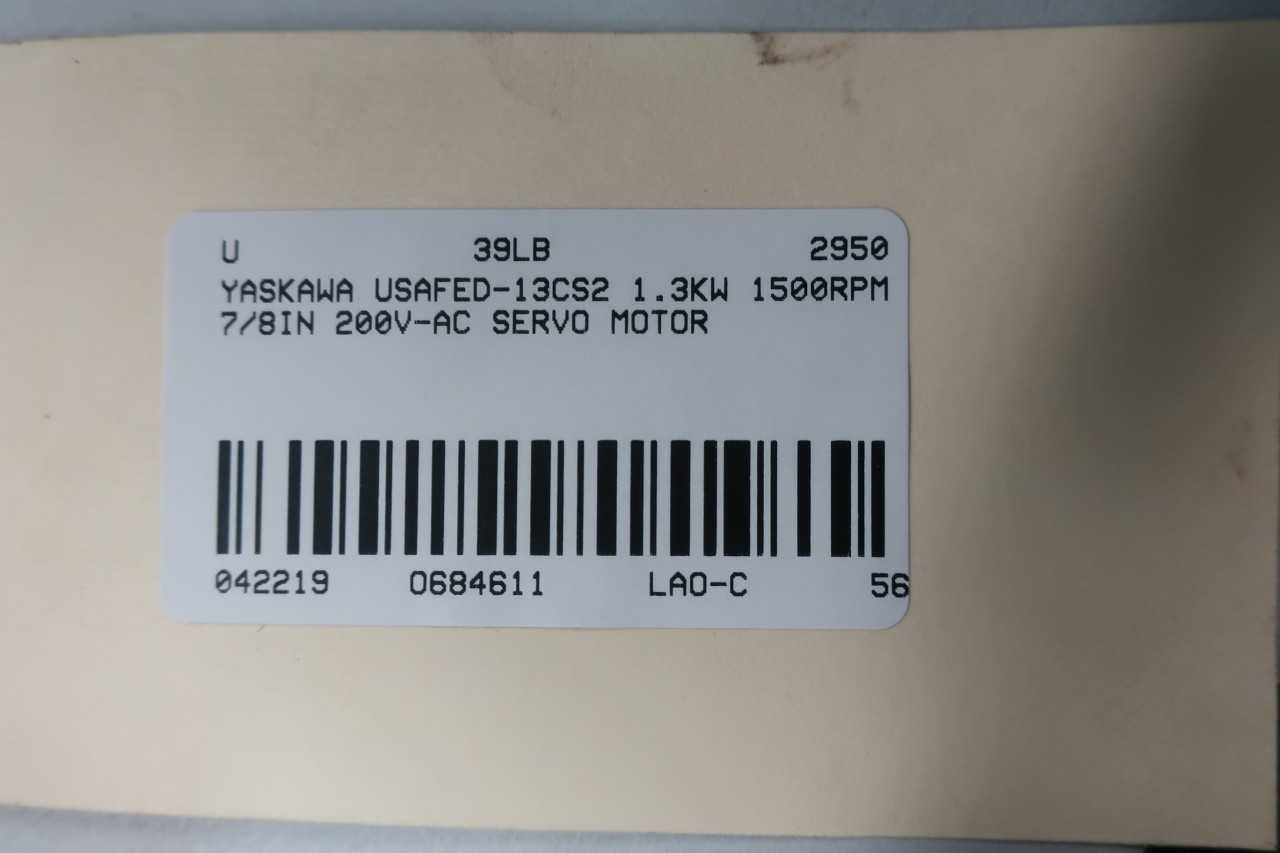 YASKAWA USAFED-13CS2 1.3KW 1500RPM 7/8IN 200V-AC SERVO MOTOR - SERVO
