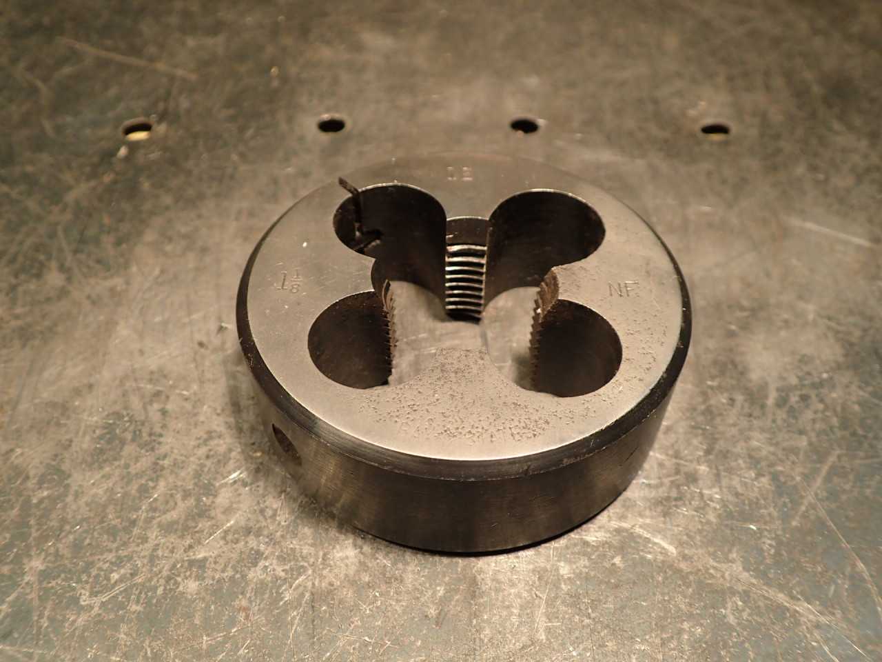 Bay State 1-1/8" -12 NF Split Threading Die: 3" Round Body, USA Made - HOLEMAKING TOOLS