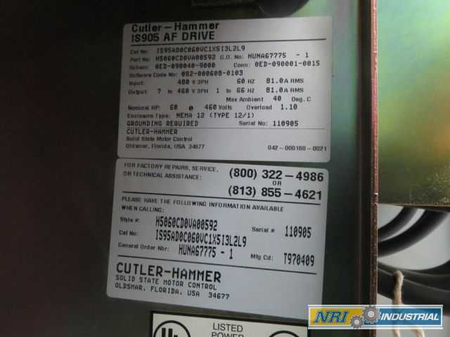 CUTLER HAMMER IS95AD0C060VC1X5I3L2L9 IS905 60HP 480V-AC AC MOTOR DRIVE (OHIO) - MISCELLANEOUS
