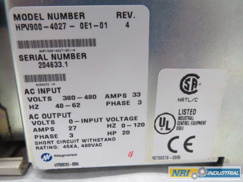 MAGNETEK HPV900-4027-0E1-01 20HP 480V AC MOTOR DRIVE (OHIO) - MISCELLANEOUS