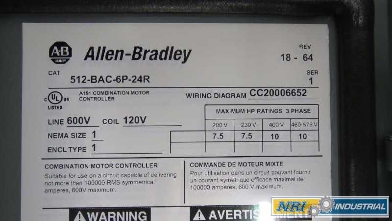 ALLEN BRADLEY 512-BAC-6P-24R 120V-AC 10HP 27A AMP SIZE 1 COMBINATION MOTOR STARTER (OHIO) - MISCELLANEOUS
