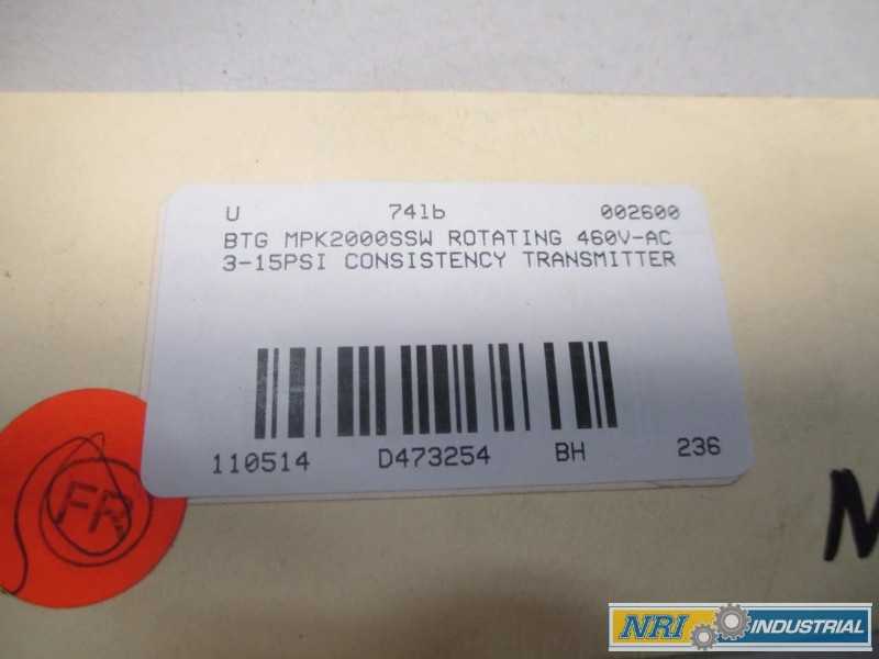 BTG MPK2000SSW MPK2200 CONSISTENCY TRANSMITTER 480V-AC (OHIO) - MISCELLANEOUS