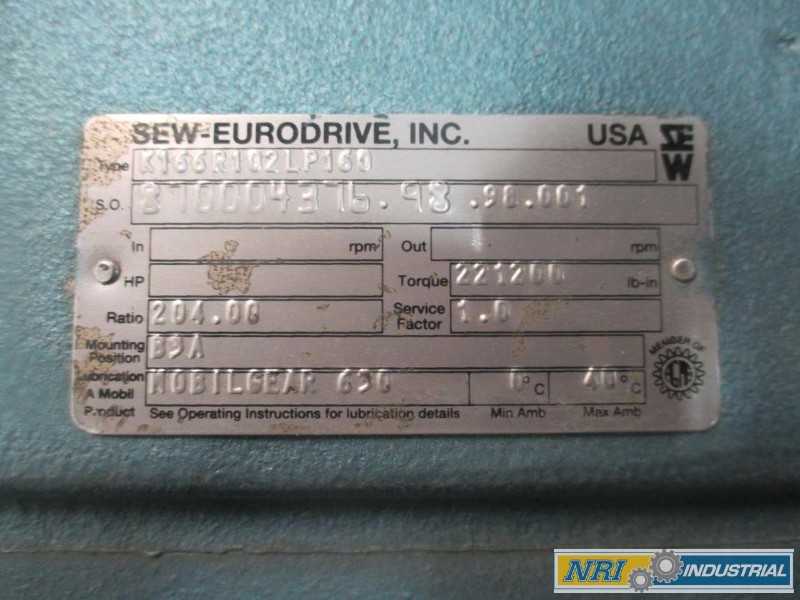 SEW EURODRIVE K166R102LP160 204:1 GEAR REDUCER (OHIO) - MISCELLANEOUS