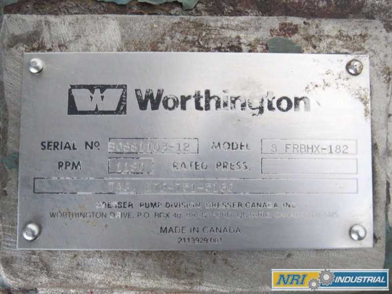 WORTHINGTON 8 FRBHX-182 1180 RPM 10 IN 8 IN 18 IN 2-1/2 IN STAINLESS CENTRIFUGAL PUMP (OHIO) - MISCELLANEOUS