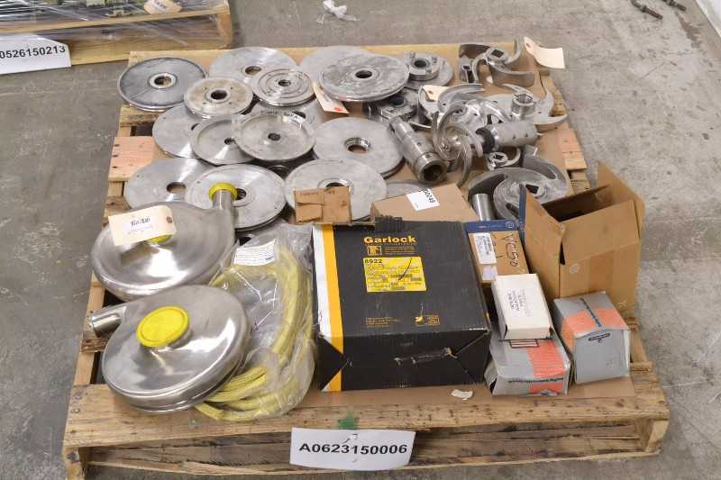 1 PALLET OF ASSORTED PUMP REPLACEMENT PARTS REPAIR KITS, IMPELERS, BACKING PLATES, TRI-CLOVER (OHIO) - MISCELLANEOUS