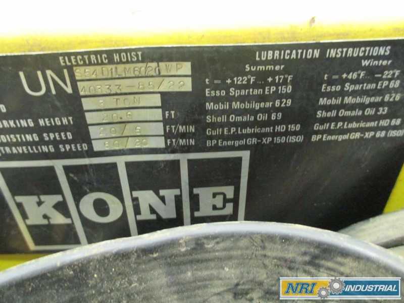 KONE S54D1LM60/20WP ELECTRIC HOIST AND TROLLEY 3TON (OHIO) - MISCELLANEOUS