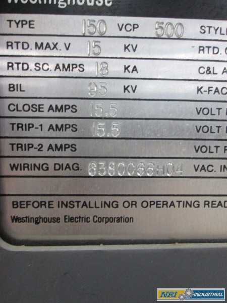 WESTINGHOUSE 150VCP500 1200A AMP 15KV-AC VACUUM CIRCUIT BREAKER SWITCHGEAR (OHIO) - MISCELLANEOUS