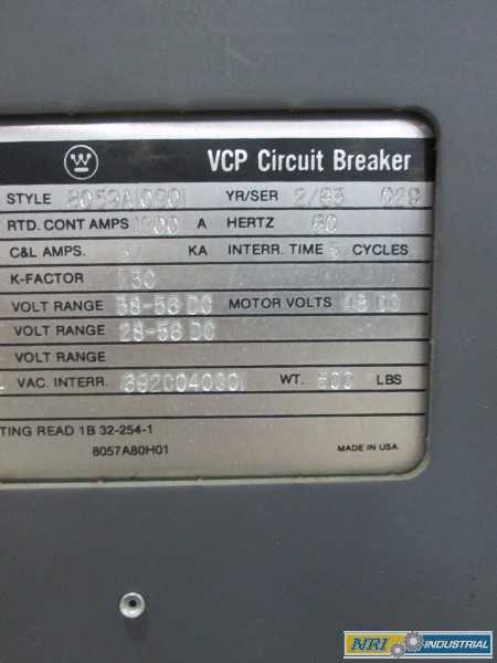 WESTINGHOUSE 150VCP500 1200A AMP 15KV-AC VACUUM CIRCUIT BREAKER SWITCHGEAR (OHIO) - MISCELLANEOUS