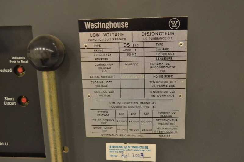 WESTINGHOUSE DS840 CIRCUIT BREAKER, 4000AMP (OHIO) - MISCELLANEOUS