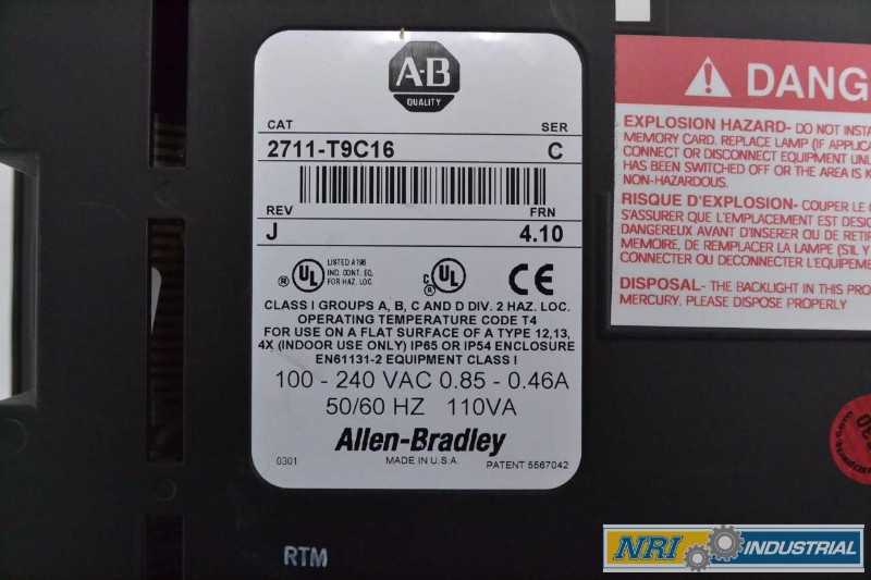 ALLEN BRADLEY 2711-T9C16 PANELVIEW 900 SER C 100-240V-AC 110VA OPERATOR INTERFACE PANEL (OHIO) - MISCELLANEOUS