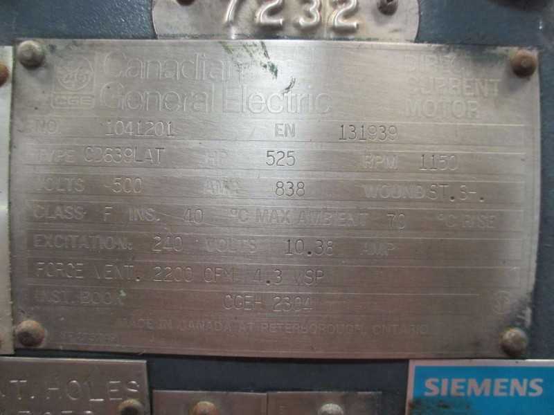 GE 1041201 525HP 500V-DC 1150RPM CD639LAT DC ELECTRIC MOTOR (OHIO) - MISCELLANEOUS