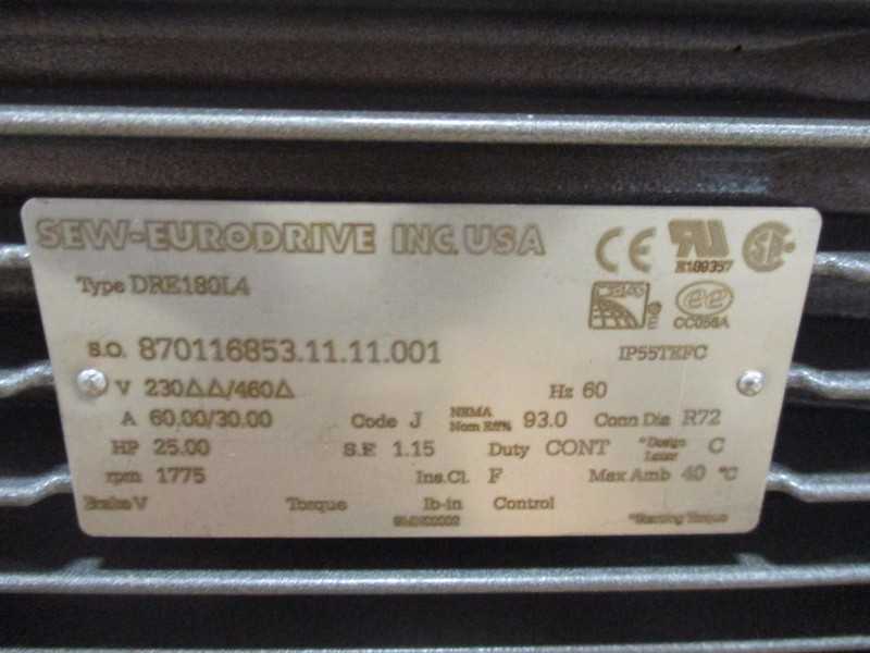 SEW EURODRIVE DRE180L4 R97DRE180L4 AC GEAR MOTOR 25HP 230/460V-AC 9.29:1 (OHIO) - MISCELLANEOUS