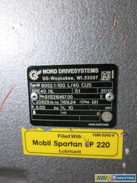 NORD GEAR 100L/40CUS BRE40 HL SK 9052.1 AC GEAR MOTOR 5HP 230/460V-AC 169.24:1 3PH (OHIO) - MISCELLANEOUS