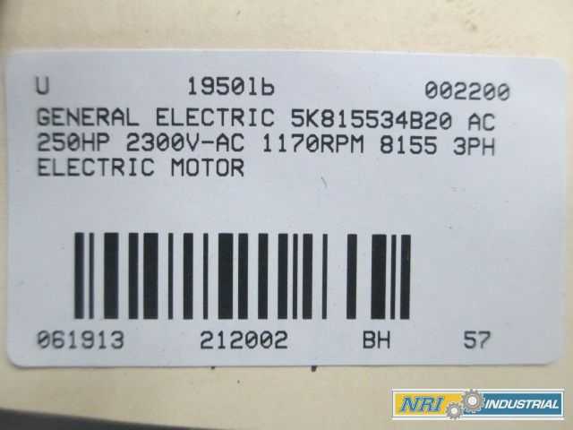 GE 5K815534B20 AC ELECTRIC MOTOR 250HP 2300V-AC 1170RPM 8155S 3PH (OHIO) - MISCELLANEOUS