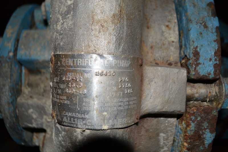 ALLIS CHALMERS PWO 6X3X14 STAINLESS CENTRIFUGAL PUMP 250GPM 185FT WITH GE 25HP AC MOTOR - MISCELLANEOUS