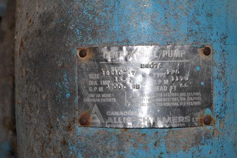 ALLIS CHALMERS PWO 12X10-17 STAINLESAS CENTRIFUGAL PUMP 3700GPM 66FT HEAD - MISCELLANEOUS