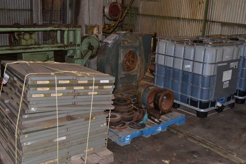 8 PALLETS OF SHELVING, PUMP PARTS, BLOWERS, PAPER MACHINE PARTS - MISCELLANEOUS