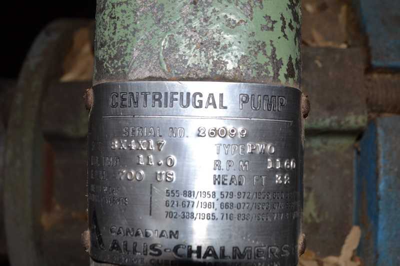 ALLIS CHALMERS PWO 8X4X17 STAINLESS CENTRIFUGAL PUMP 700GPM 32FT HEAD - MISCELLANEOUS