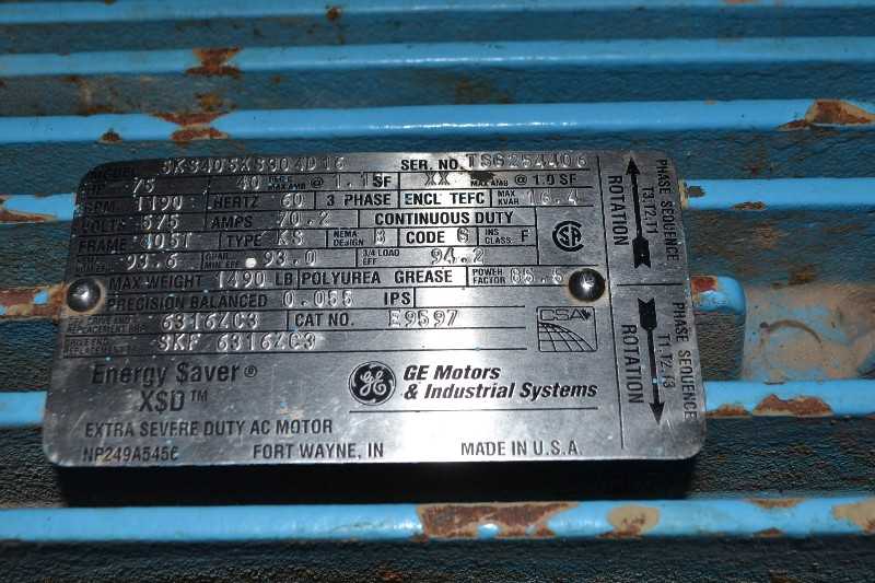 GE 5KS405XS304D16 AC MOTOR 75HP 405T 1190RPM 575V - MISCELLANEOUS