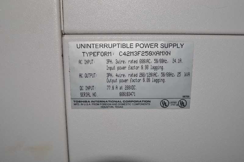 TOSHIBA 4200FA BACKUP UPS 3PH 600V IN 3PH 208Y/120V 25KVA OUT - MISCELLANEOUS
