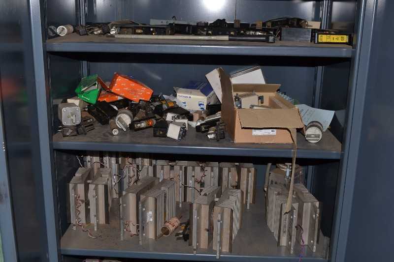 STRONG HOLD CABINET WITH CONTENTS - FUSES, THYRISTOR STACKS, FUSE HOLDERS - MISCELLANEOUS