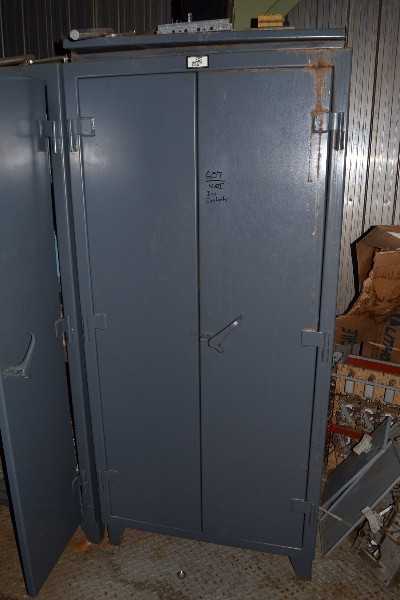 STRONG HOLD CABINET WITH CONTENTS - TRANSFORMERS, DC CONTACTORS, LIGHTING - MISCELLANEOUS