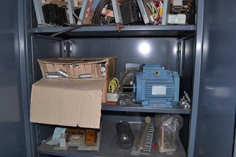 STRONG HOLD CABINET WITH CONTENTS - MOTORS, CAPACITORS, CONTACTORS, RECTIFIERS, TRANSFORMERS - MISCELLANEOUS