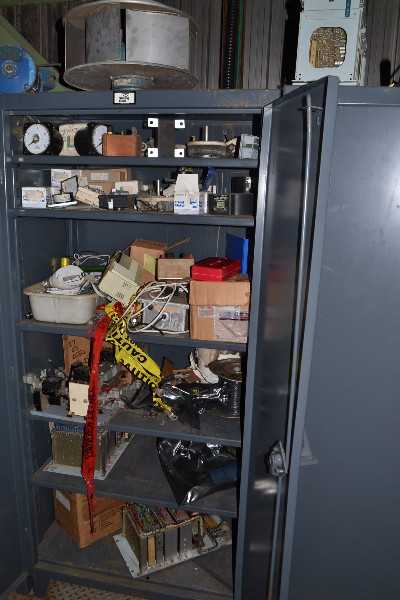 STRONG HOLD CABINET WITH CONTENTS - PANEL METERS, ASEA CONTROL BOARDS, CURRENT TRANSFORMERS, SLC100 CONTROLLERS - MISCELLANEOUS