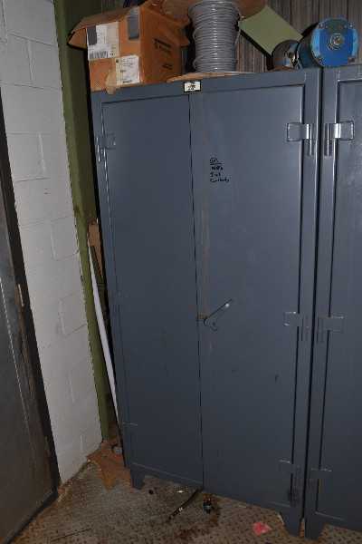 STRONG HOLD CABINET WITH CONTENTS - CIRCUIT BREAKERS, RELAYS, CONTACTORS, FUSES - MISCELLANEOUS