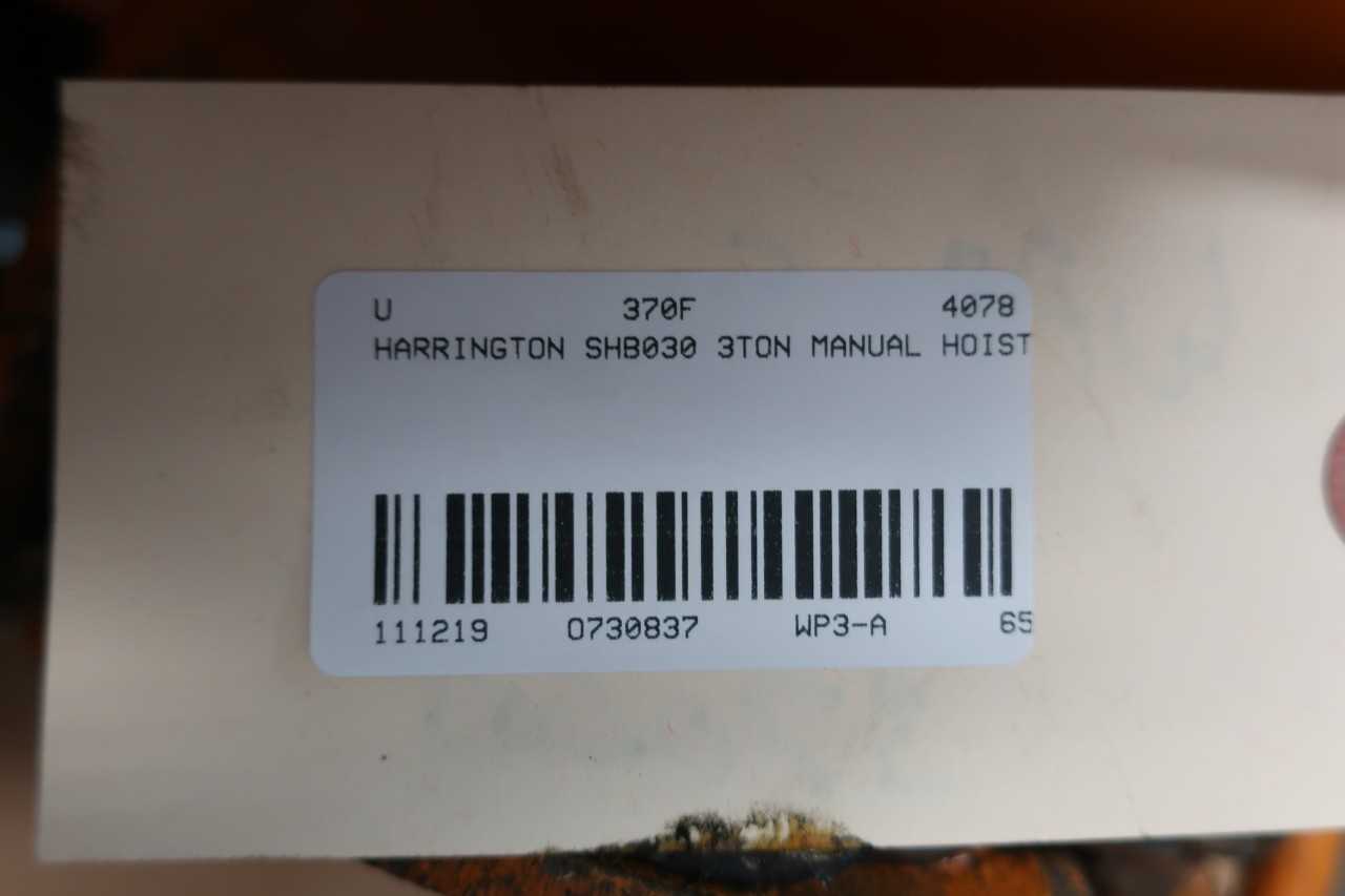 HARRINGTON SHB030 3TON MANUAL HOIST - LIFTING EQUIPMENT