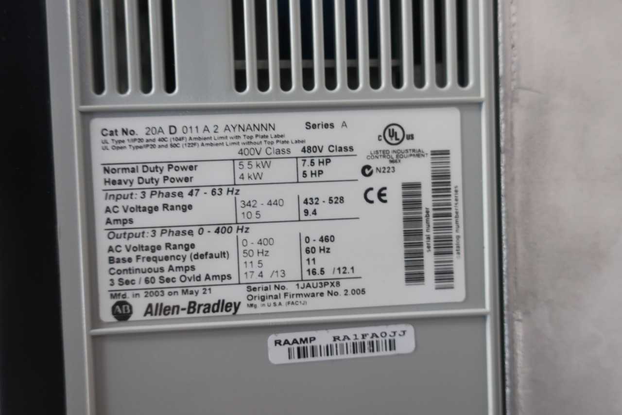 ALLEN BRADLEY 20AD011A2AYNANNN POWERFLEX 70 DRIVE 0-460V-AC 7-1/2HP - MOTOR DRIVES