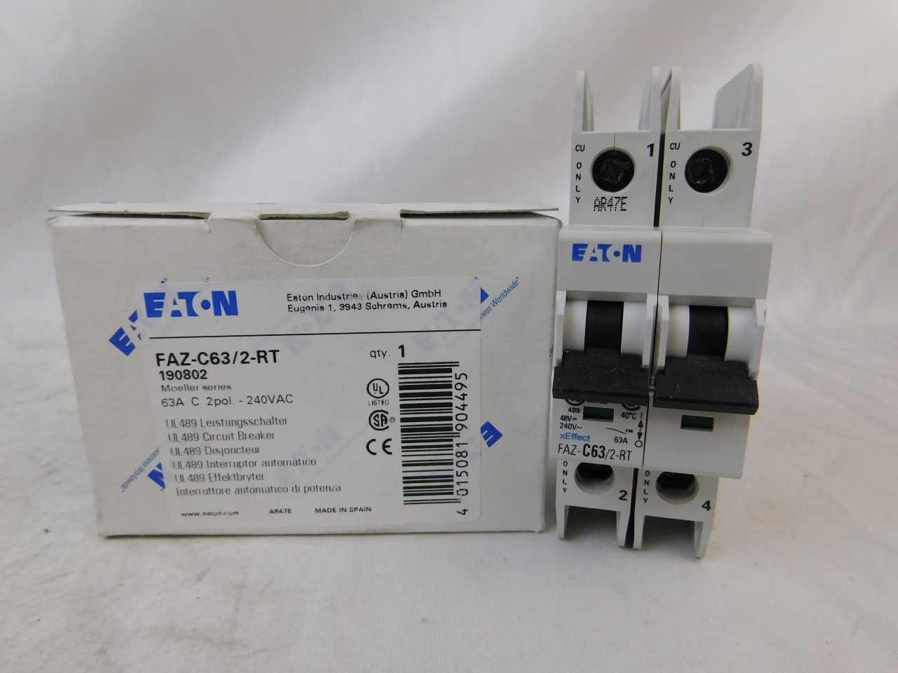 (20) Eaton FAZ-C63/2-RT Plug In FAZ 2P 63A 277/480Y 50/60Hz - CIRCUIT BREAKERS