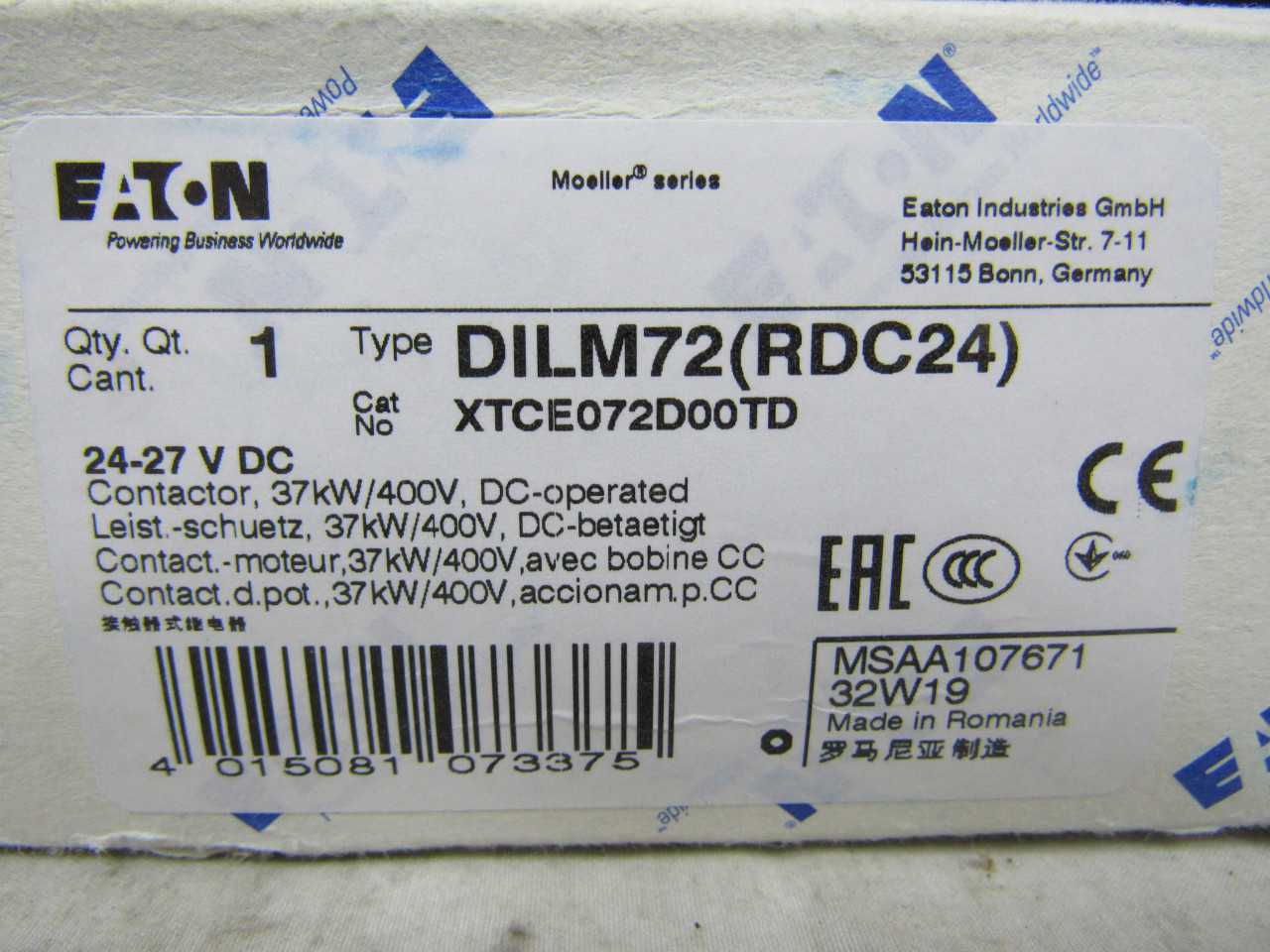 Lot of Qty 11x Eaton XTCE072D00TD Non-Reversing Contactor - CONTACTORS