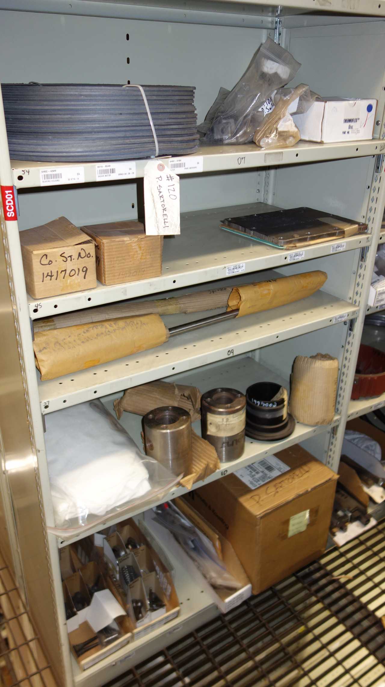 CONTENTS OF 4 SHELF COLUMNS, TURBINE PARTS - SHELVING