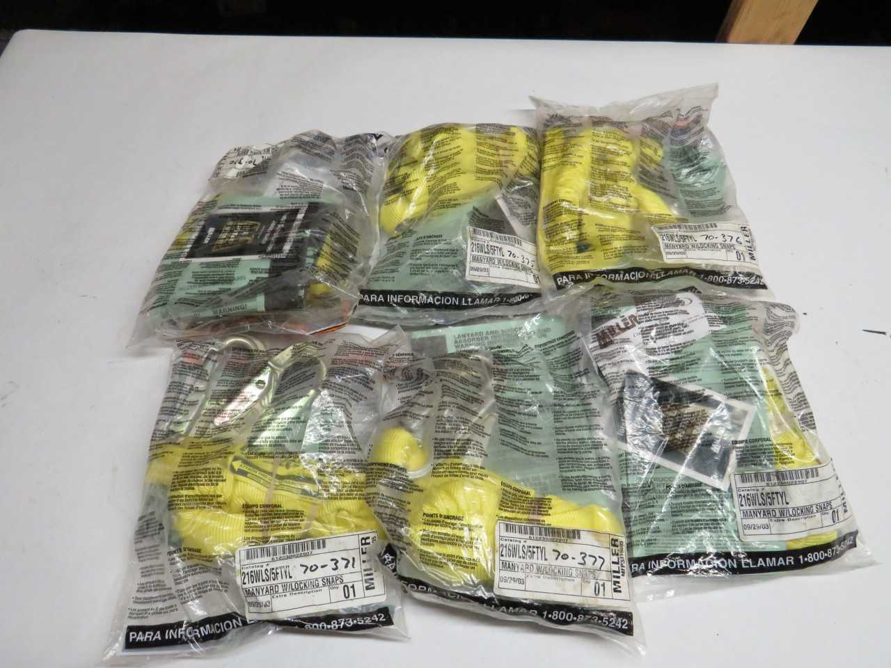 LOT OF 6 MILLER 216WLS/5FTYL MANYARD W/ LOCKING SNAPS - SAFETY EQUIPMENT