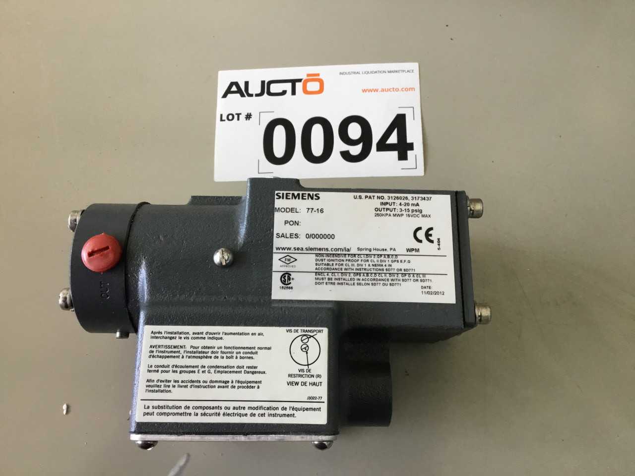 Siemens I-P Transducer - INSTRUMENTATION