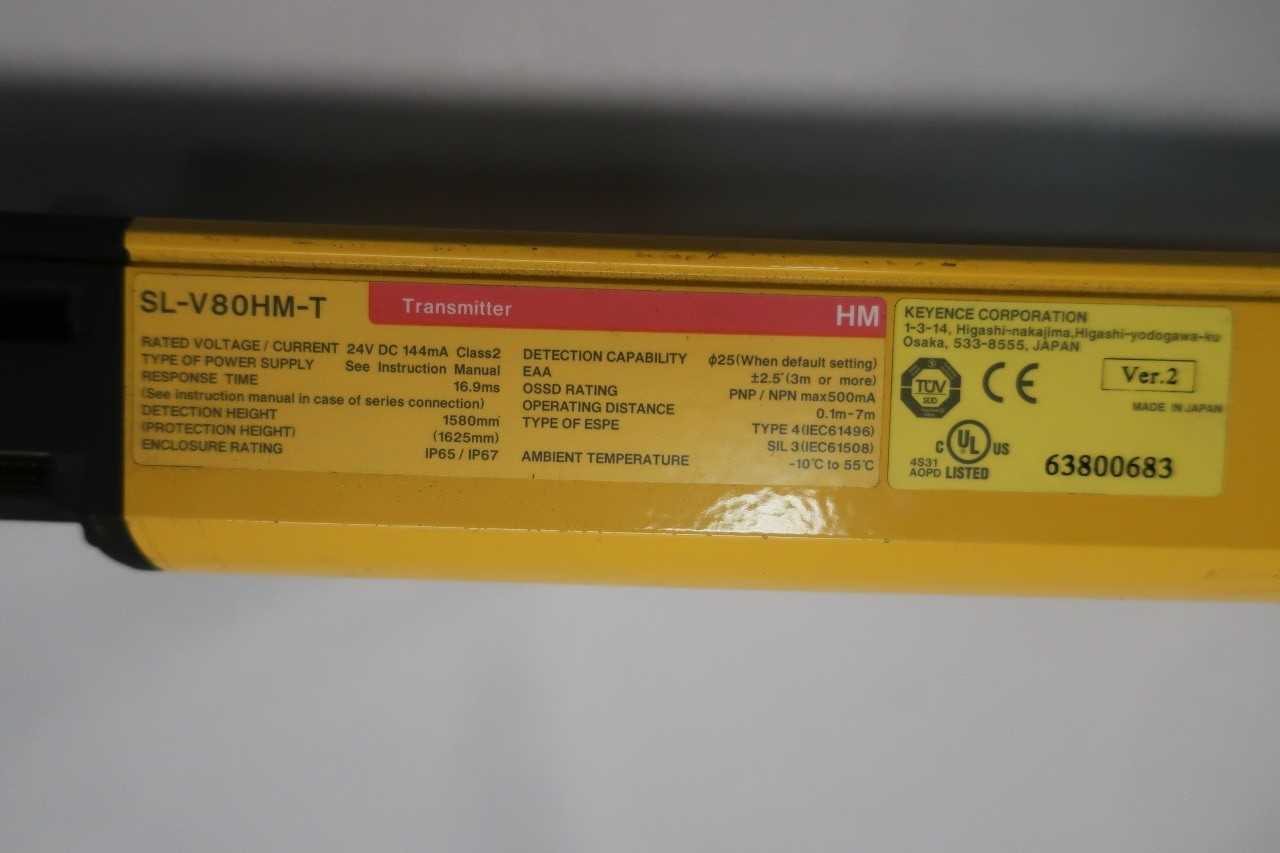 KEYENCE SL-V80HM-T LIGHT CURTAIN TRANSMITTER 24V-DC - INSTRUMENTATION