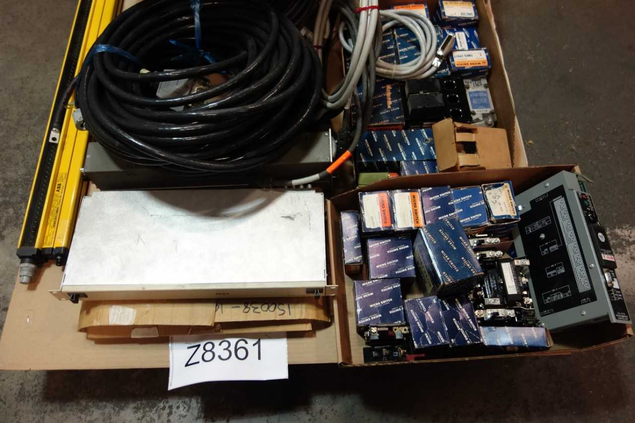 1 PALLET OF ASSORTED ELECTRICAL CABLE-WIRE CONTROLS, LIGHT CURTAINS, LIMIT SWITCHES- ALLEN BRADLEY, ABB - ELECTRICAL COMPONENTS