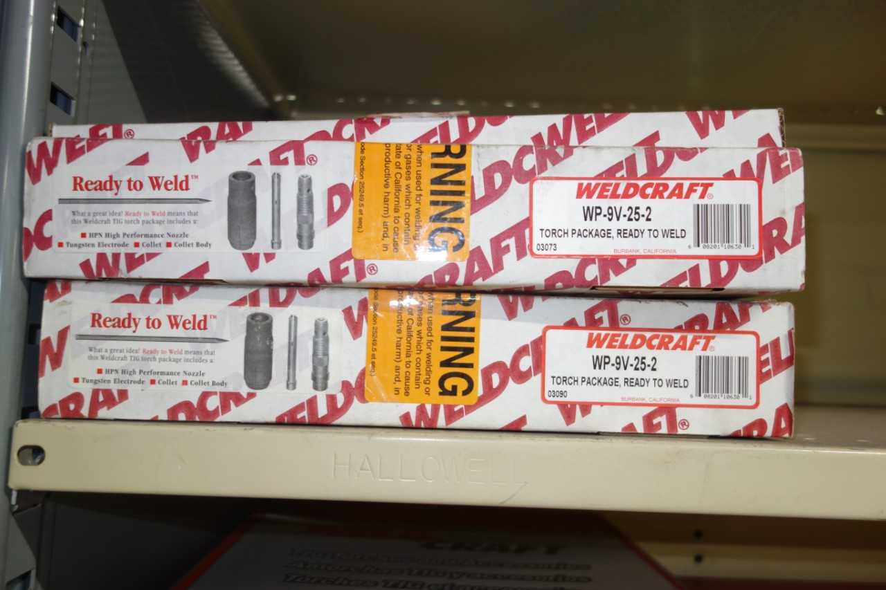 Contents of shelving - welding torches, Weldcraft WP-9V-25-2, 57Y03R, Arcair K4000, Prostar PRS9FV-12-R - WELDING EQUIPMENT