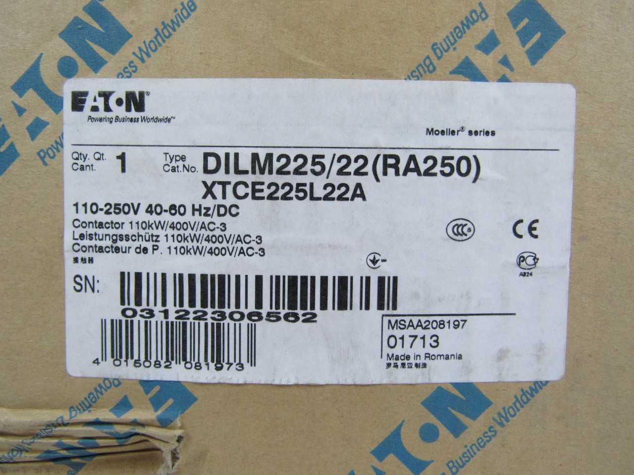 Quantity of 1x XTCE225L22A Contactors - CONTACTORS