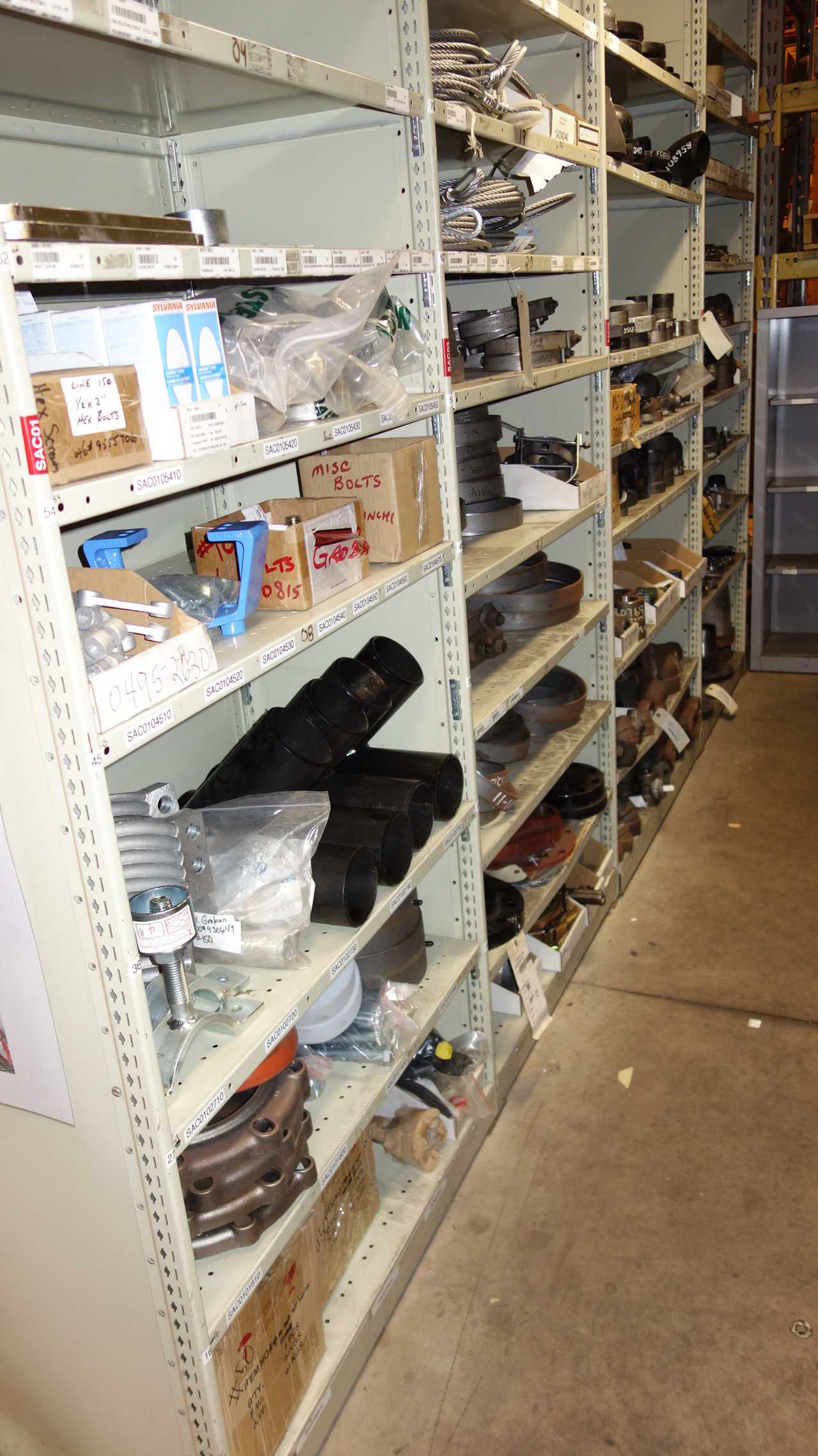 CONTENTS OF 4 SHELF COLUMNS, FITTINGS, STEEL ROPE - PROCESS EQUIPMENT