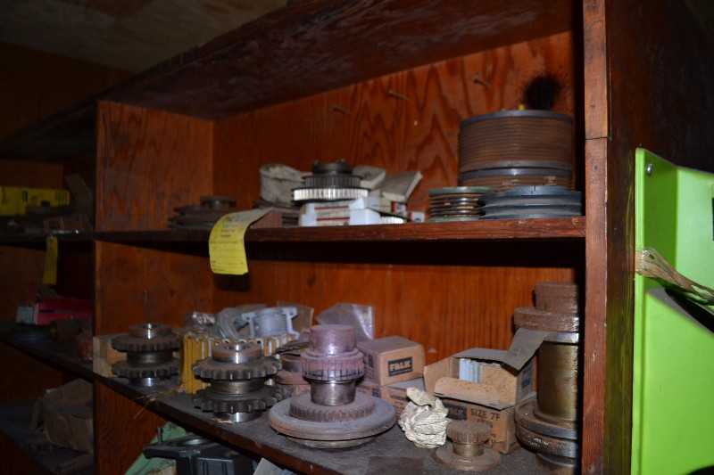 CONTENTS OF ROOM - SPROCKETS, FALK COUPLINGS, GEAR REDUCERS, BOLTS, SEALS - MISCELLANEOUS